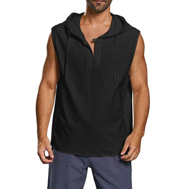 Men's Solid Color Collage Cotton And Linen Vest