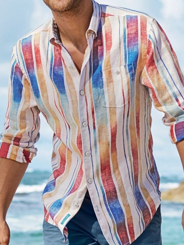 Men's Fashion Casual Striped Cotton Linen Shirt