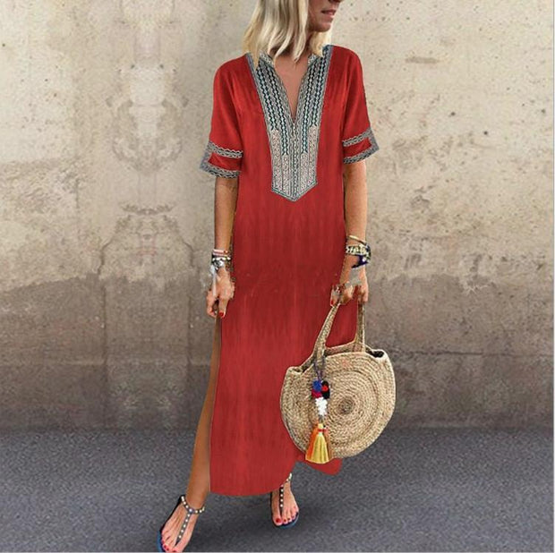 Sexy Flower Printing Short Sleeve Long Slim Dress