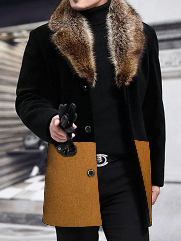 Color Block Patchwork Mid-Length European Single-Breasted Coat