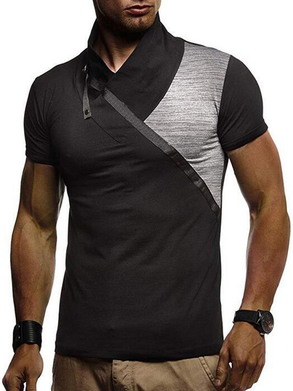 Mens Fashion Casual Stitching Contrast Short Sleeve T-Shirt