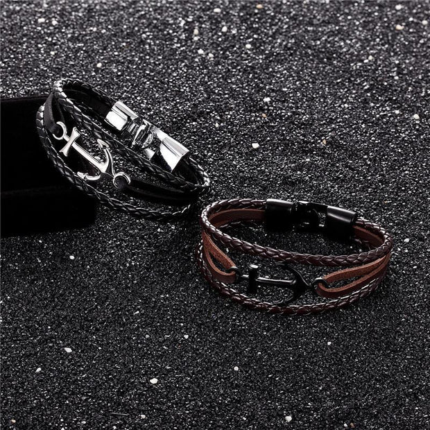 Vintage Anchor Multi-layer Personality Woven Men's Bracelet
