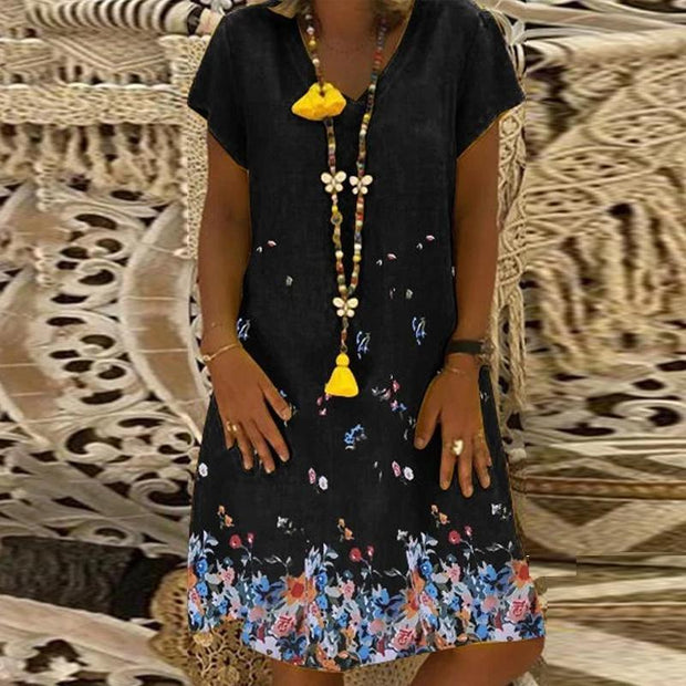 V Neck Women Dresses Shift Daily Boho Floral Dresses