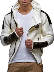 Mens Fashion Stitching Slim Zipper Hooded Sweater Coat
