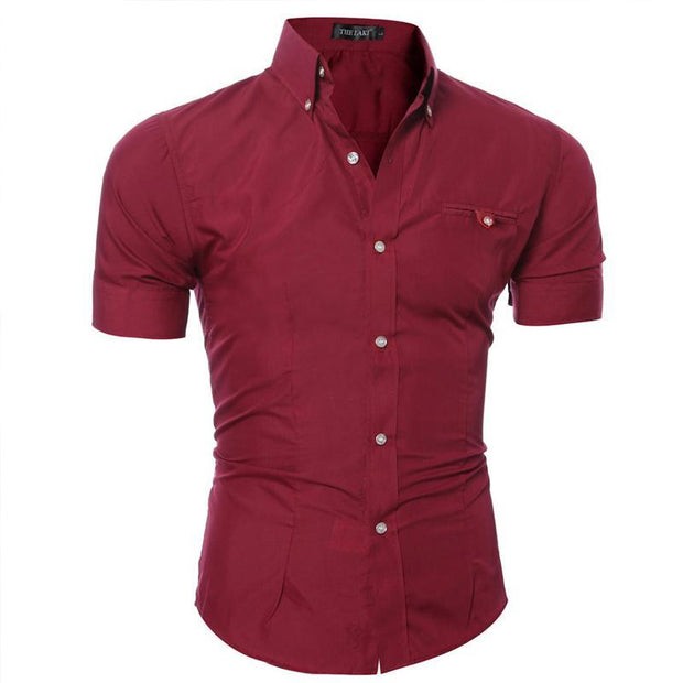 Mens Short-sleeved Shirt Slim Solid Color Shirt
