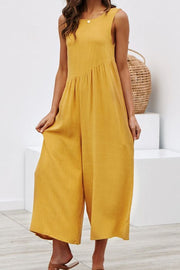 Womens solid color loose pleated jumpsuit
