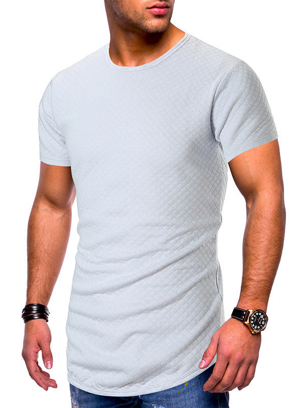Mens Fashion Plain Small Plaid Slim Short Sleeve T-Shirt