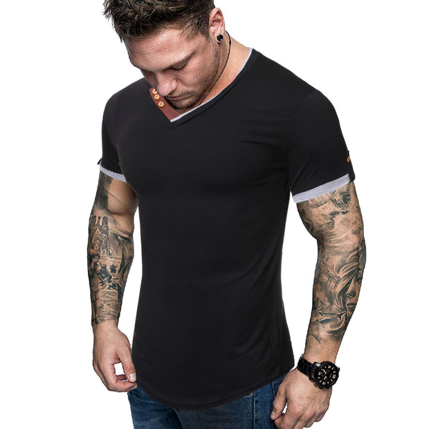 Mens V-Neck Slim Short Sleeve T-Shirt