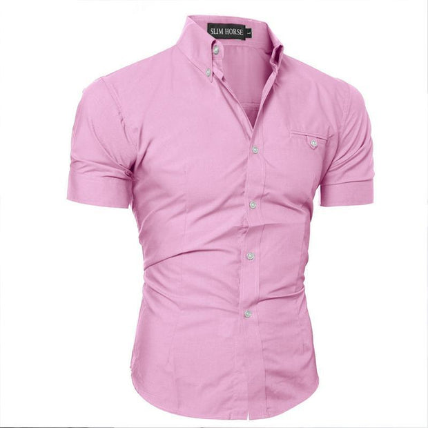Mens Short-sleeved Shirt Slim Solid Color Shirt
