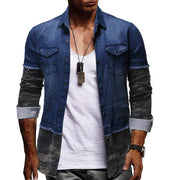 Fashion Camouflage Stitching Denim Long Sleeve Shirt