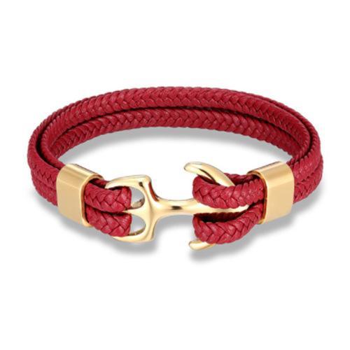 Men's Titanium Steel Cowhide Braided Anchor Bracelet