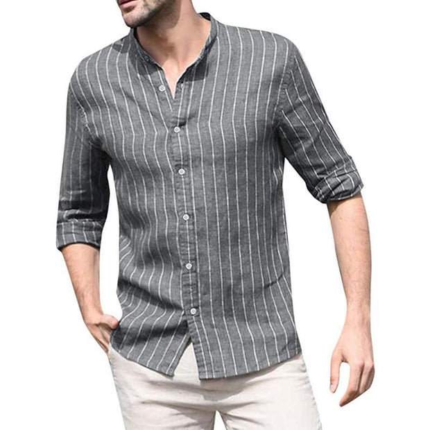 Men's Casual Cotton And Linen Striped Shirt