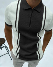 Herringbone jacquard color block slim fit polo shirt