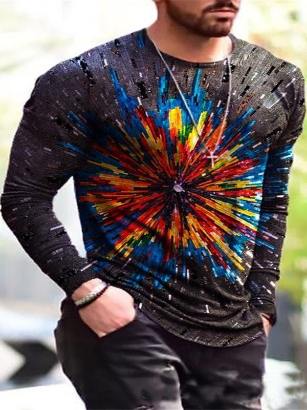 Mens Casual Long Sleeve Printed T-Shirt