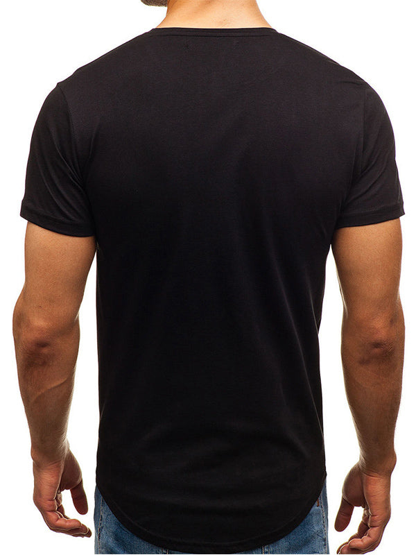 Mens Check Gradient Print Letter Short Sleeve T-shirt