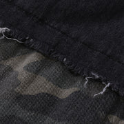 Fashion Camouflage Stitching Denim Long Sleeve Shirt