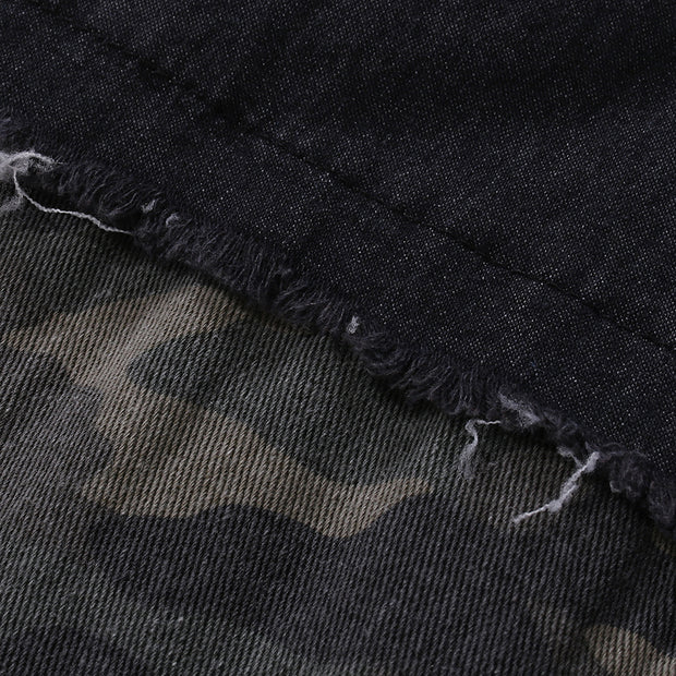 Fashion Camouflage Stitching Denim Long Sleeve Shirt