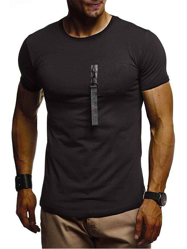 Mens Casual Stitching Round Neck Short Sleeve T-Shirt
