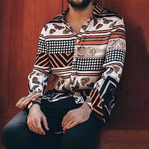 Men's Fashion Butterfly Pattern Stripe Shirt