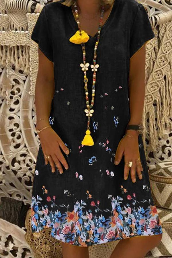 V Neck Women Dresses Shift Daily Boho Floral Dresses