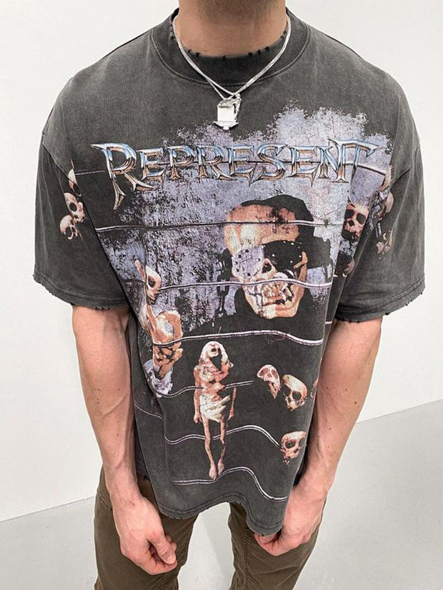 Fashion personality printed round neck short-sleeved T-shirt