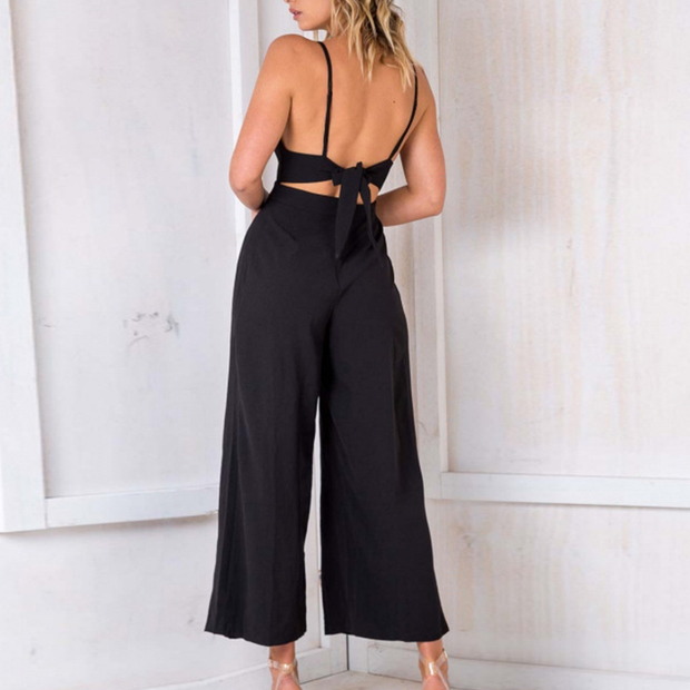 Fashion sexy deep V-neck suspender jumpsuit