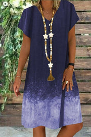 Sexy Straight Two-color Gradient Short-sleeved V-neck Dress