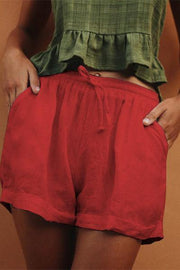 Neocozy Elastic Waist Loose Cotton And Linen Casual Shorts