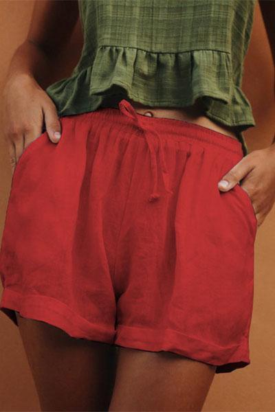 Neocozy Elastic Waist Loose Cotton And Linen Casual Shorts