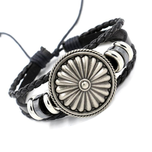 Vintage Alloy Antique Shield Leather Bracelet