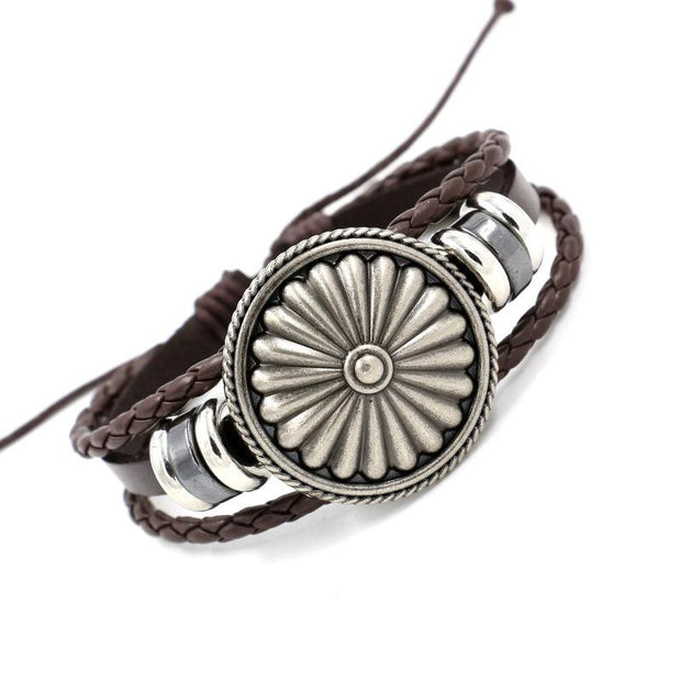 Vintage Alloy Antique Shield Leather Bracelet