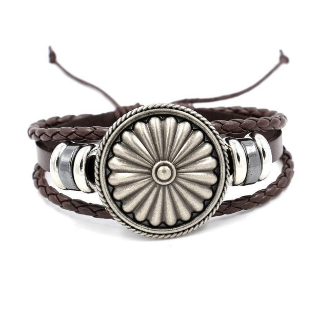 Vintage Alloy Antique Shield Leather Bracelet