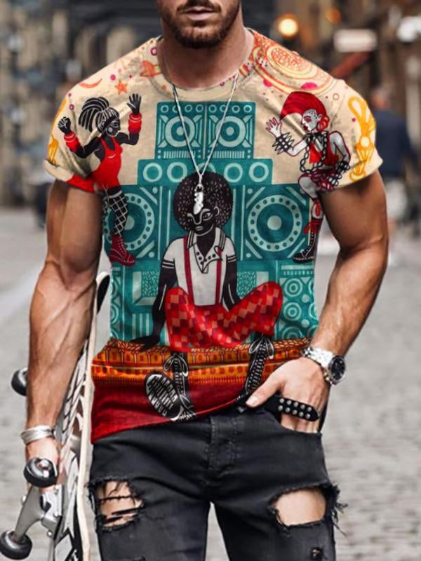 Mens Stylish Round-necked Short-sleeved Printed T-shirt