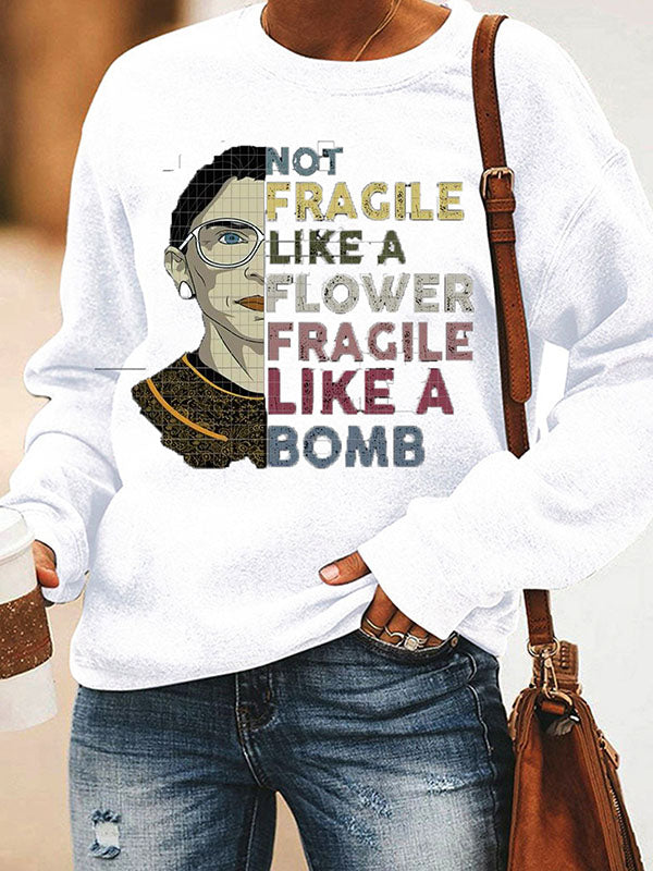 Women Portrait Print Crew Neck Sweatshirt