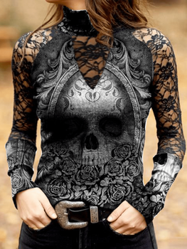 Punk skull lace panel top