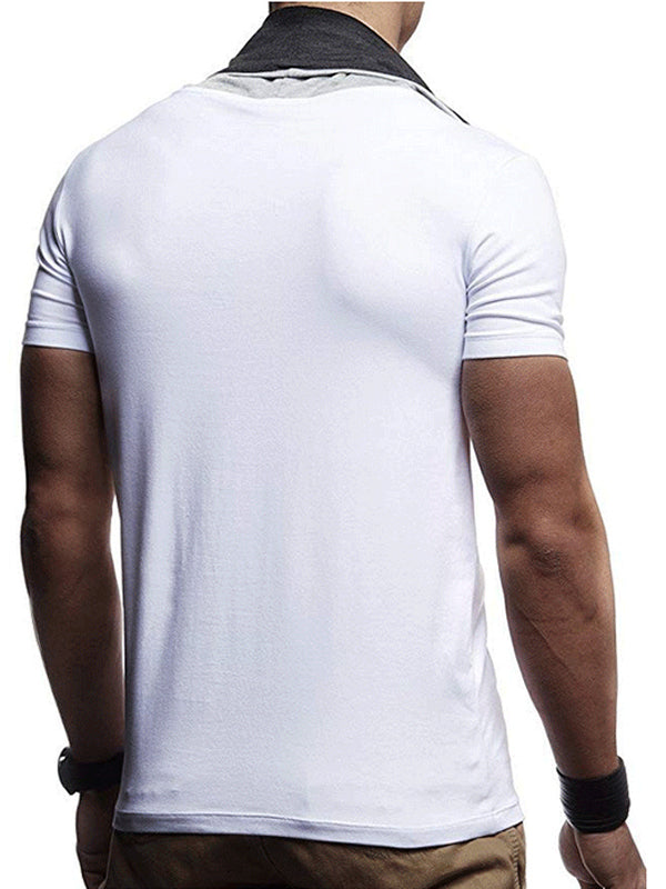 Mens Fashion Casual Stitching Contrast Short Sleeve T-Shirt