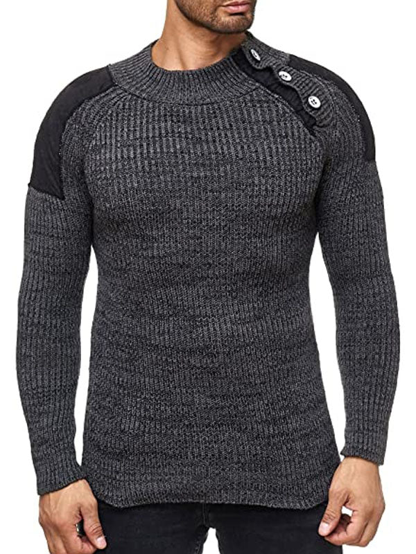 Men's Fashion Casual Buttoned Mixed Color Slim Sweater
