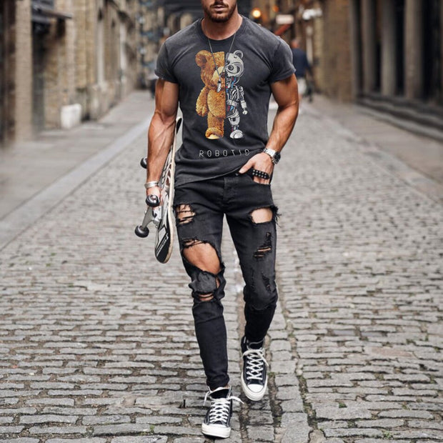 Robot bear short sleeve T-shirt