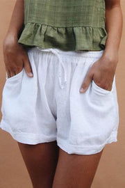 Neocozy Elastic Waist Loose Cotton And Linen Casual Shorts
