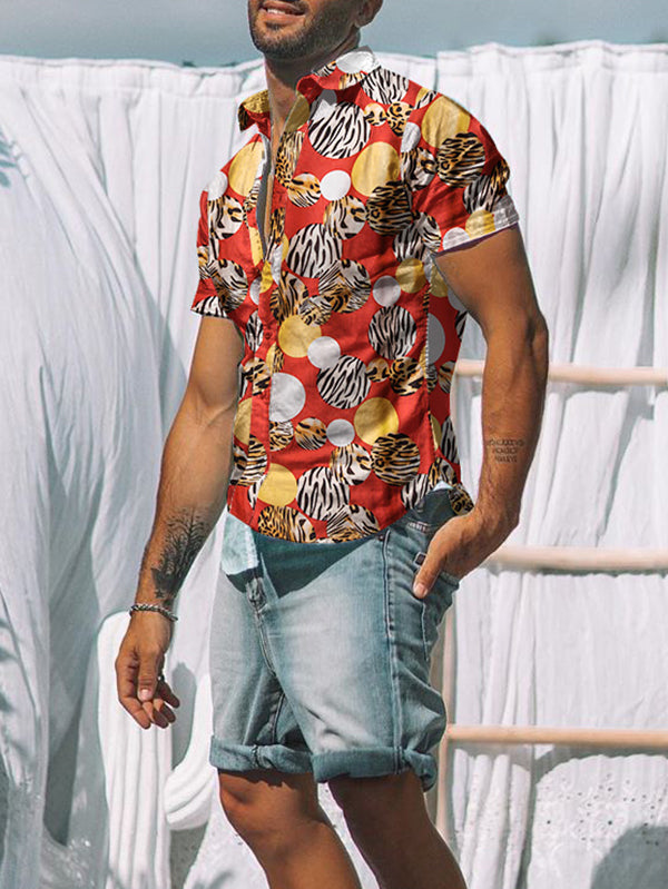 Fashion Mens Casual Short-Sleeved Floral Shirt