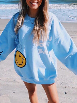 Lanorrio Casual Round Neck Loose Long Sleeve Printed Sweatshirt