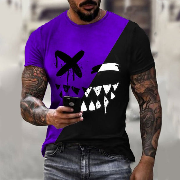 Fashion men’s color matching smiley face T-shirt