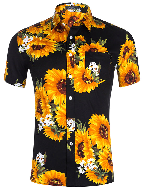 Fashion Mens Casual Short-Sleeved Floral Shirt