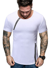 Mens Fashion Zipper Stitching Short Sleeve T-Shirt