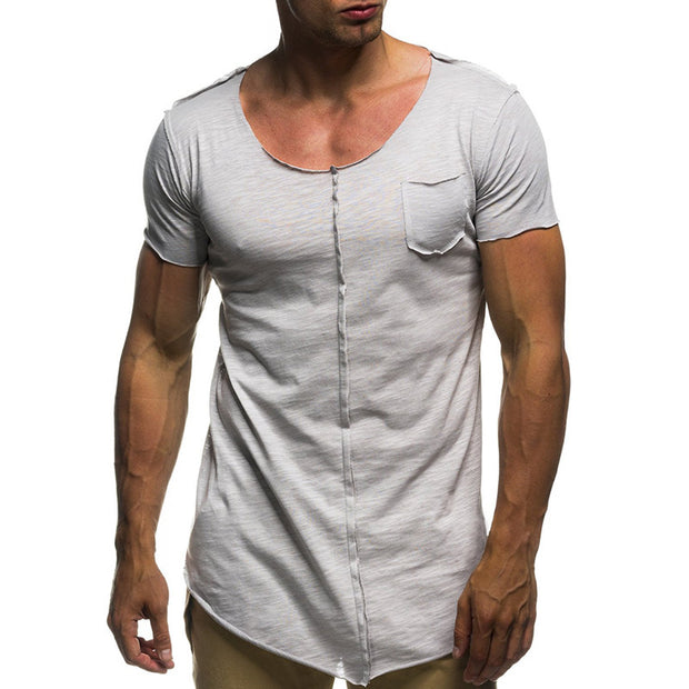 Mens Pocket Stitching Short-Sleeved T-Shirt