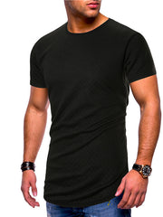 Mens Fashion Plain Small Plaid Slim Short Sleeve T-Shirt