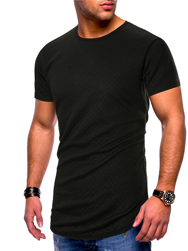 Mens Fashion Plain Small Plaid Slim Short Sleeve T-Shirt
