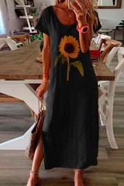 Sunflower Plant Women's Printed Side Split Dress