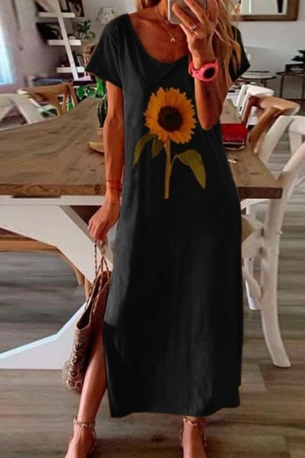 Sunflower Plant Women's Printed Side Split Dress