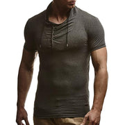 Men's Slim Solid Color Stand Collar Short Sleeve T-shirt